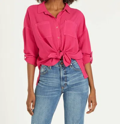 Dear John Denim Arianna Long Sleeve Tie Front Button Down Top In Cherries Jubilee In Multi