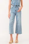 Dear John Denim Audrey Super High Rise Cropped Wide Leg Pants In Shelby Chambray In Blue