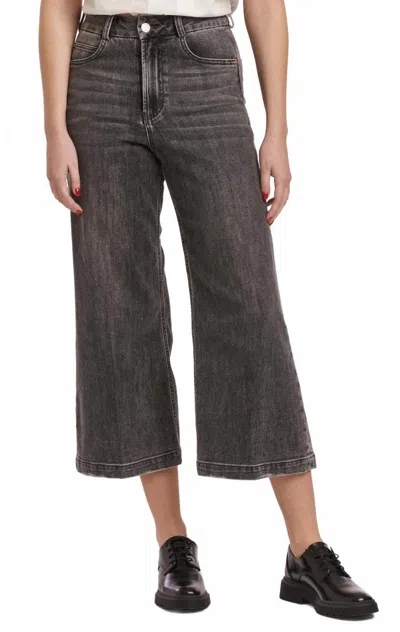 Dear John Denim Audrey Super High Rise Cropped Wide Leg Pants In Galapagos Green In White