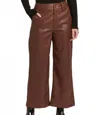 Dear John Denim Audrey Super High Rise Cropped Wide Leg Pants In Mahogany Vegan Leather In Brown