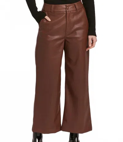 Dear John Denim Audrey Super High Rise Cropped Wide Leg Pants In Mahogany Vegan Leather In Brown