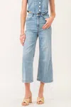 Dear John Denim Audrey Super High Rise Cropped Wide Leg Pants In Shelby Chambray In Blue