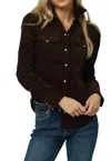 Dear John Denim Baby Cord Puff Shoulder Denim Top In Brown In Brown