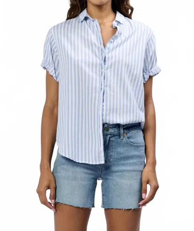 Dear John Denim Benning Short Sleeve Button Down Shirt In Skyway Stripe In Transparent