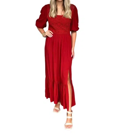 Dear John Denim Beth Embroidery Maxi Dress In Hibiscus In Red