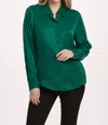 Dear John Denim Birdie Button Front Long Sleeve Top In Deep Emerald In Green