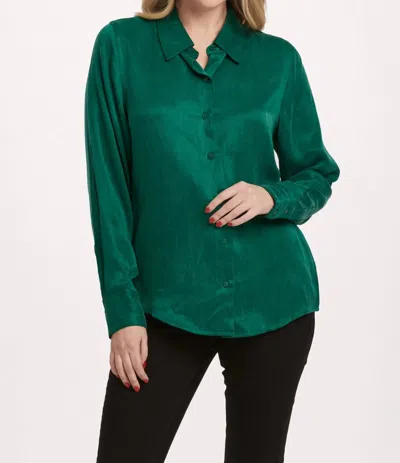 Dear John Denim Birdie Button Front Long Sleeve Top In Deep Emerald In Green