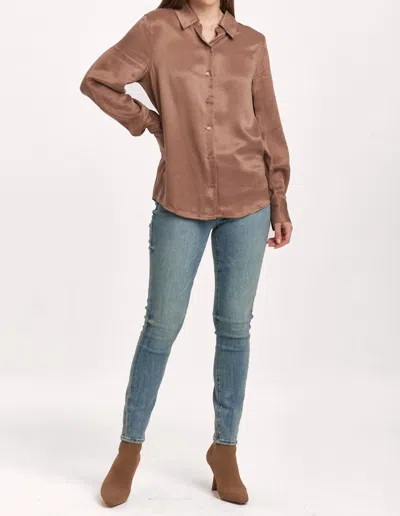 DEAR JOHN DENIM BIRDIE SATIN TOP IN BROWN