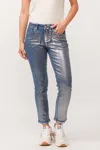 Dear John Denim Blaire Mid Rise Foiled Clean Hem Jean In Blue Foil In Blue