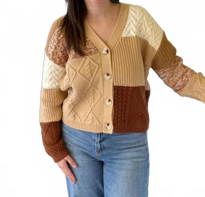 Dear John Denim Brenna Colorblock Cable Knit Cardigan In Cream In Multi