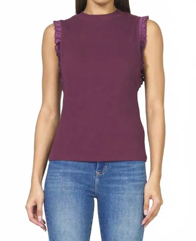 Dear John Denim Bridget Ruffle Sleeve Top In Fig In Purple