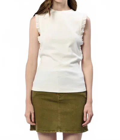Dear John Denim Micro Ruffle Trim Tank In White In Neutral