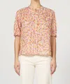 Dear John Denim Button Up Puff Sleeve Top In Superbloom In Multi