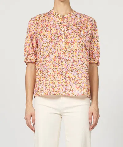 Dear John Denim Button Up Puff Sleeve Top In Superbloom In Multi