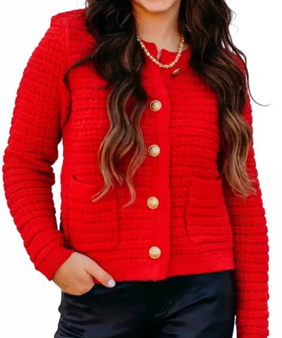 Dear John Denim Cambria Novelty Cardigan Sweater In Salsa In Red