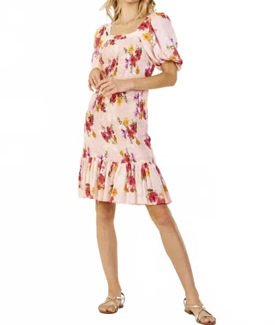 Dear John Denim Camille Smocked Bodice Mini Dress In Sweet Garden In White