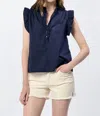 Dear John Denim Charta Ruffle Sleeve Top In Black Iris