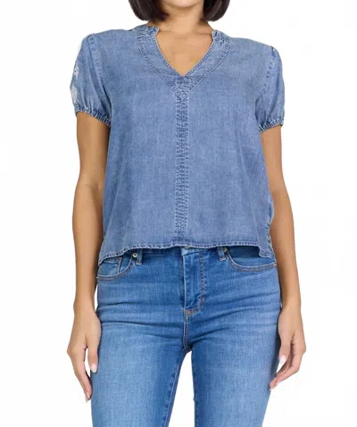 Dear John Denim Chaya V Neck Short Sleeve Top In Blue Steel In Animal Print