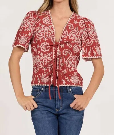 Dear John Denim Cielo Embroidered Tie Front Blouse In Burnt Brick In Brown