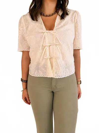 Dear John Denim Cielo Embroidered Tie Front Blouse In Cream In Black