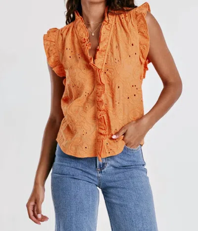 Dear John Denim Ellie Ruffle Embroidery Top In Apricot Crush In Orange