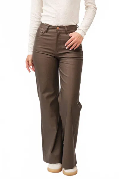 Dear John Denim Fiona High Rise Wide Leg Faux Leather Pant In Toasted Coconut Vegan Leather In Brown