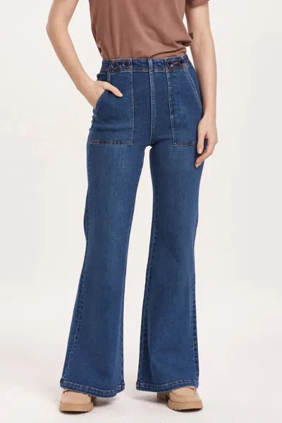 Dear John Denim Fiona Super High Rise Wide Leg Jeans In Blue In Black