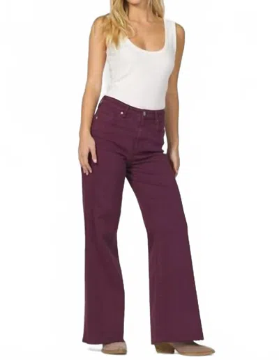 Dear John Denim Fiona Wide Leg Jeans In Fig In Burgundy
