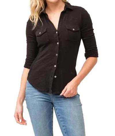 Dear John Denim Freddy Slub Long Sleeve Button Down Top In Black