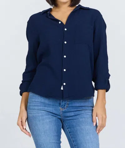 Dear John Denim Gaia Gauze Button Down Shirt In Navy In Blue