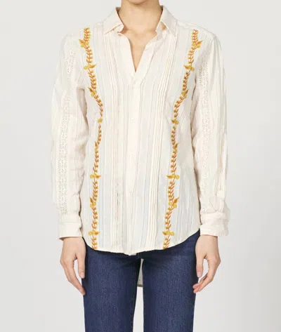 Dear John Denim Galina Embroidered Button-up Top In Whitecap Gray In Multi