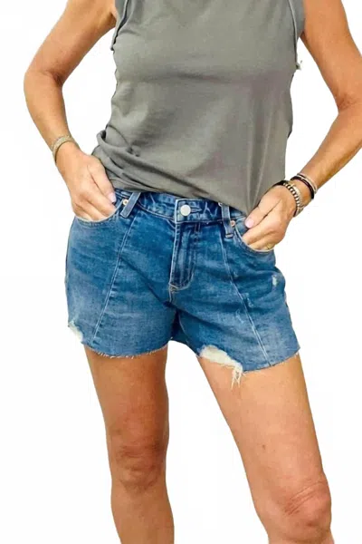 Dear John Denim Gigi Mid Rise Frayed Hem Shorts In Reach In Blue