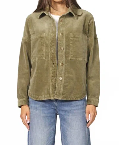 Dear John Denim Gina Button Front Oversized Denim Jacket In Olive Branch In Green