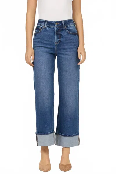 Dear John Denim Harbor Cuff Wide Leg Jeans In French Street In Blue