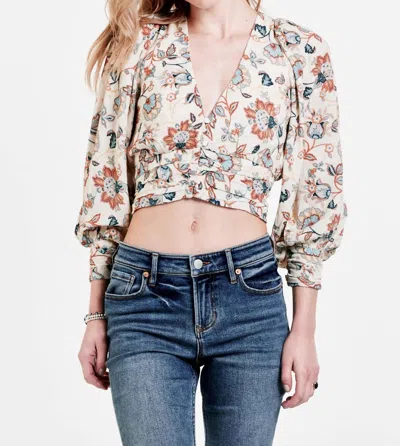 Dear John Denim Harmoni Puff Sleeve Top In Neutral Bloom In Multi