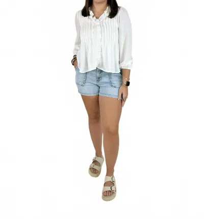Dear John Denim High Rise Patch Pocket Shorts In Light Wash Denim In White