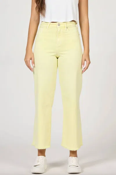 Dear John Denim Jeanne Raw Hem Flare Jeans In Wax Yellow In Neutral
