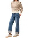 Dear John Denim Ingrid Button Striped Sweater In Cafe In White