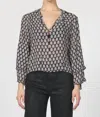 Dear John Denim Jaquel Long Sleeve Blouse In Whitecap Gray In Black