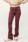 DEAR JOHN DENIM JAXTYN MID RISE CLEAN HEM BOOTCUT JEANS IN MAROON