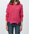 Dear John Denim Jenna Crew Neck Long Sleeve Oversized Sweater In Raspberry In Multi
