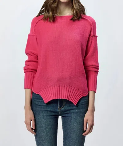 Dear John Denim Jenna Crew Neck Long Sleeve Oversized Sweater In Raspberry In Multi