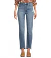 Dear John Denim Jodi Straight Leg High Rise Fray High Low Hem Jean In Folly Beach In Blue