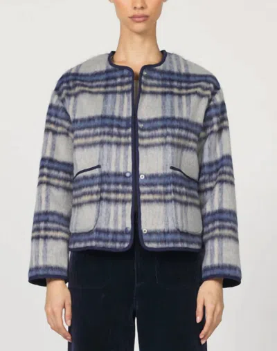Dear John Denim Jordyn Wool Plaid Jacket In Blue Grey In Brown