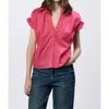 Dear John Denim Julia V-neck Short Sleevet Top In Raspberry In Multi