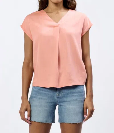 Dear John Denim Kristen Pleat Front Vneck Blouse In Terracotta In Pink