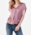 DEAR JOHN DENIM KRISTEN TUCKED SHORT SLEEVE TOP IN FAWN