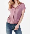 Dear John Denim Kristen Tucked Short Sleeve Top In Fawn In Purple