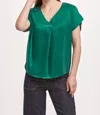 Dear John Denim Kristen V Neck Short Sleeve Top In Deep Emerald Green In Green