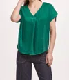 Dear John Denim Kristen V Neck Short Sleeve Top In Deep Emerald Green In Multi